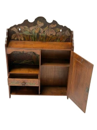 Aesthetic Movement Wall Cabinet, Hand-Painted Floral, Walnut, 1890s